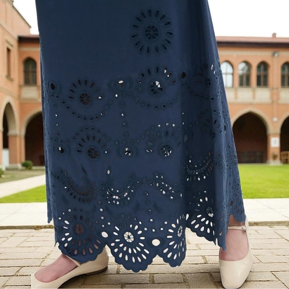 NWT FIGUE Women’s Navy Hortence Long Floral Eyelet Skirt Size 8 - Picture 3 of 9